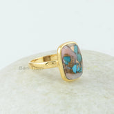 Turquoise Ring - Sterling Silver Ring - 10x14mm Gemstone Jewelry - Gift for Wife - Jewelry for Loved ones - Pink Opal Turquoise Copper Ring